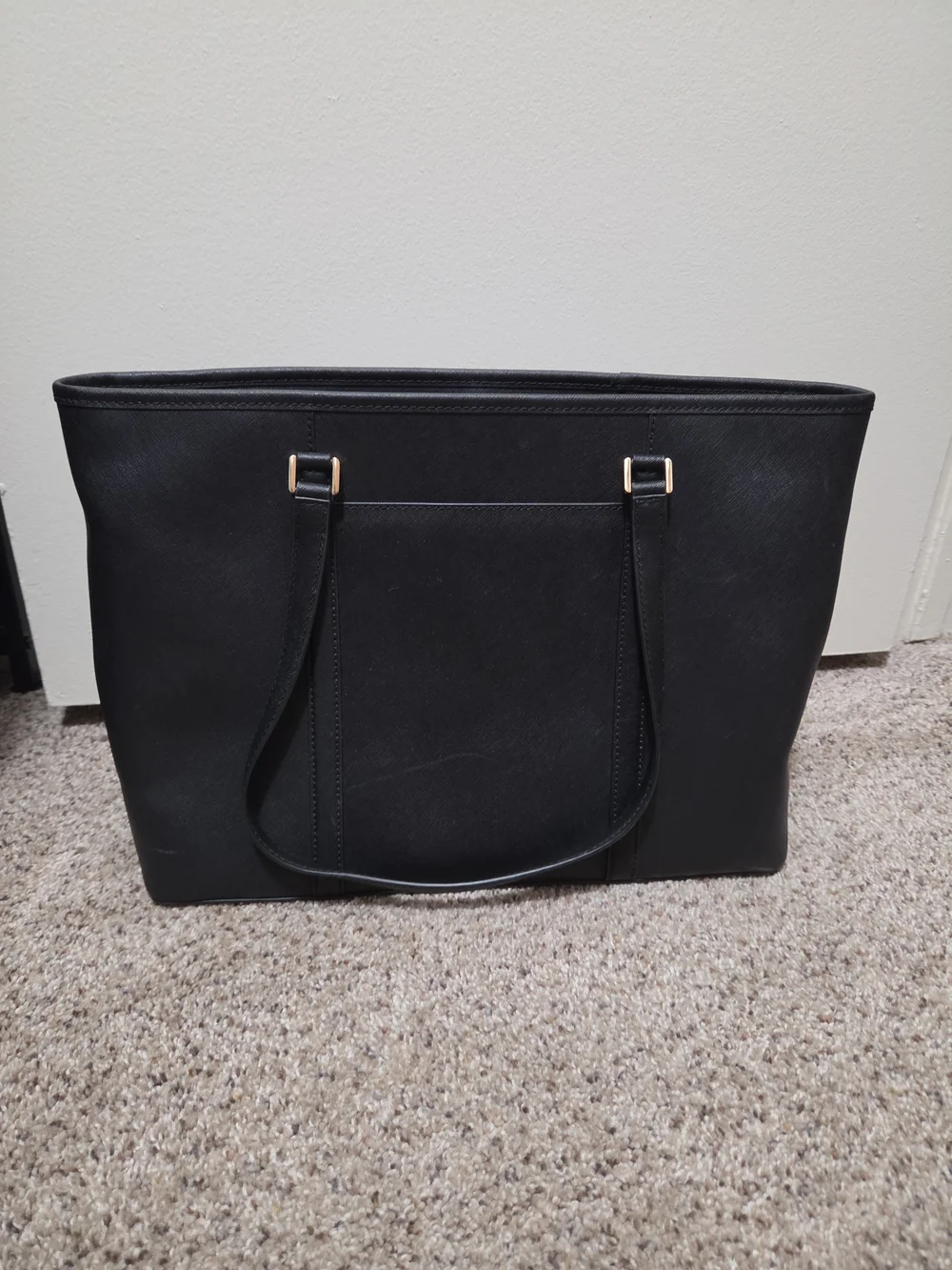 Michael Kors Black Saffiano Leather Tote with Gold MK Charm